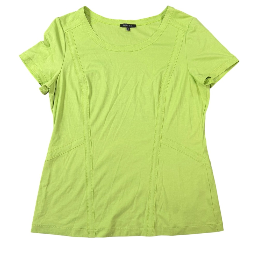 Lafayette 148 Womens Seamed Lime Green Short Sleeve Cotton T-Shirt Size XL